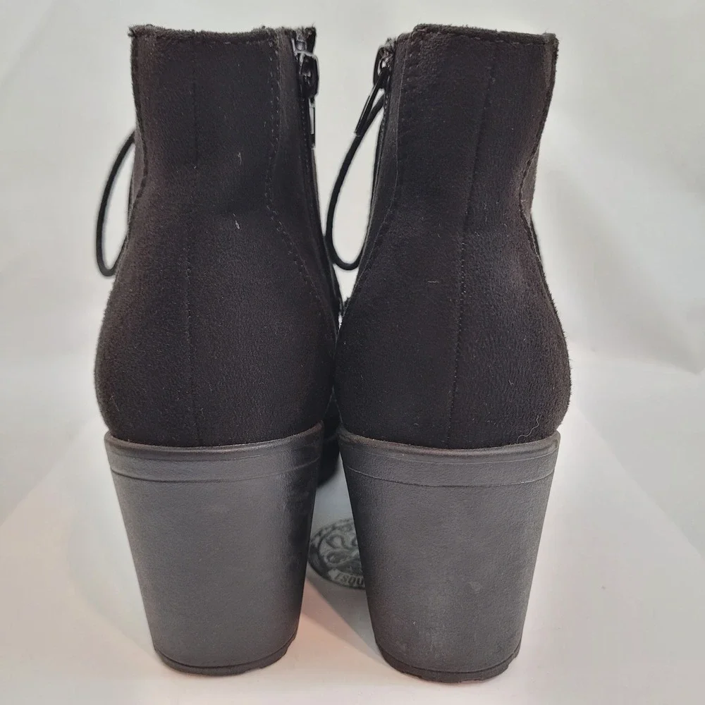 Platform Ankle Boots Womens Black Suede Lace Up Lug Sole Block Heel